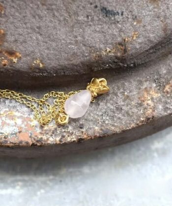 Κολιέ ασήμι επιχρυσωμένο ροζ πέτρα 3