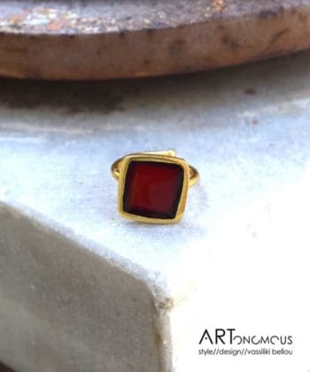 Δαχτυλίδι σμάλτο τετράγωνο κόκκινο ημιδιάφανο