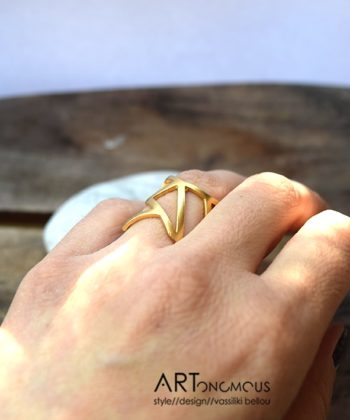Ασημένιο δαχτυλίδι με γεωμετρικά σχήματα επίχρυσο 002127 (3)