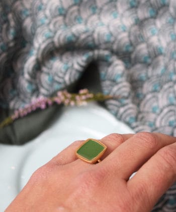 Δαχτυλίδι σμάλτο τετράγωνο Πράσινο