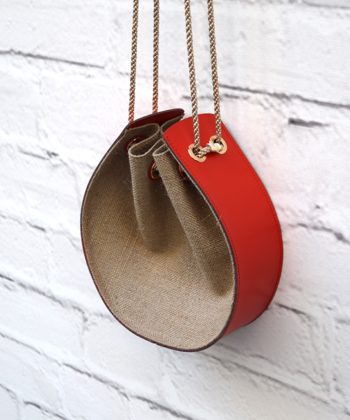 Δερμάτινη τσάντα πουγκί με λινάτσα - Κόκκινο