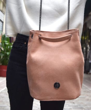 Τσάντα Ώμου Suede Nude Ροζ 01