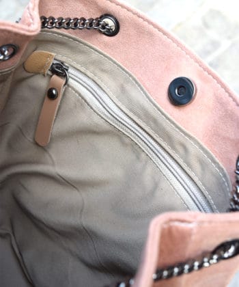 Τσάντα Ώμου Suede Nude Ροζ δ