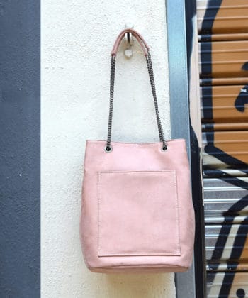 Τσάντα Ώμου Suede Nude Ροζ β