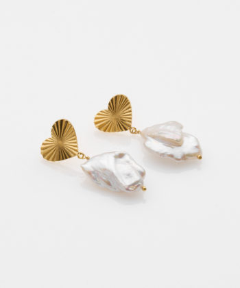 Earrings Studs 1Heart 1Pearl Silver Gold Plated