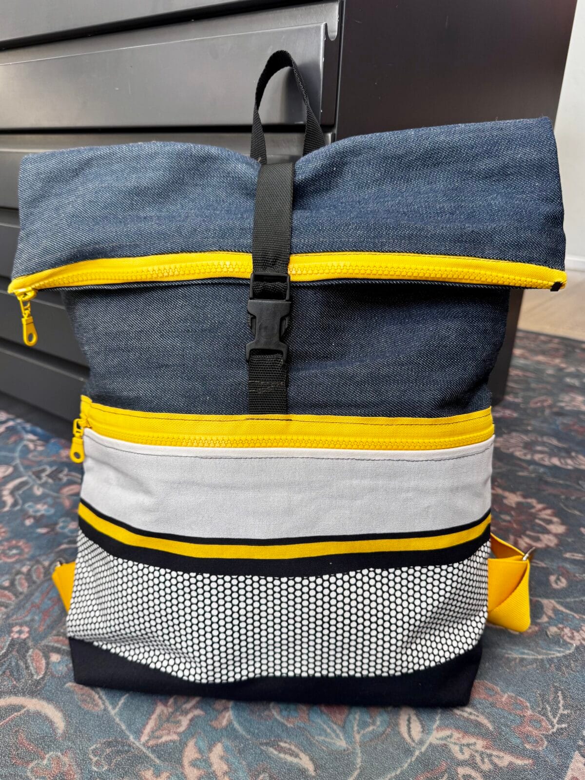 Υφασμάτινο τζιν σακίδιο πλάτης μπλε κίτρινο