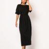 Φόρεμα βαμβακερό Maxi ζώνη μαύρο 4