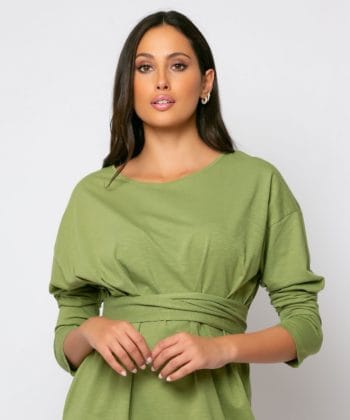 Φόρεμα βαμβακερό Oversized λαδί 2