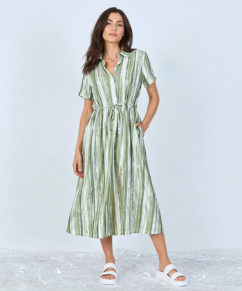 Φόρεμα σεμιζιέ λαδί ζώνη