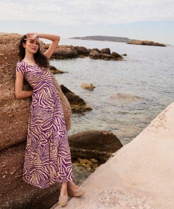 Φόρεμα κοντομάνικο μοβ Animal Print 4