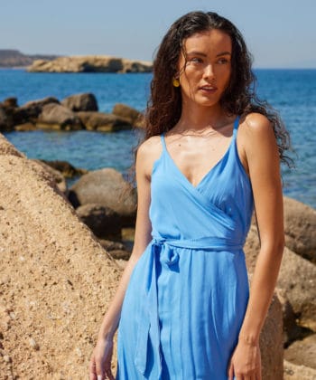 Φόρεμα κρουαζέ τιράντα γαλάζιο 2