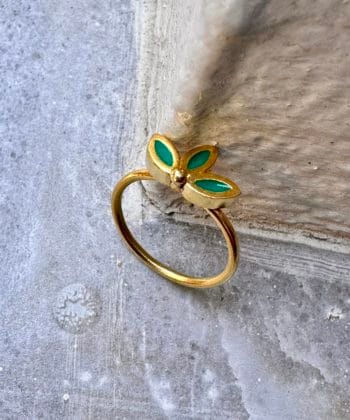 Δαχτυλίδι ασήμι επίχρυσο λουλούδι σμάλτο τυρκουάζ 1