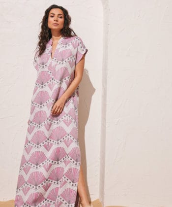 Φόρεμα μάξι κοντομάνικο ροζ 2