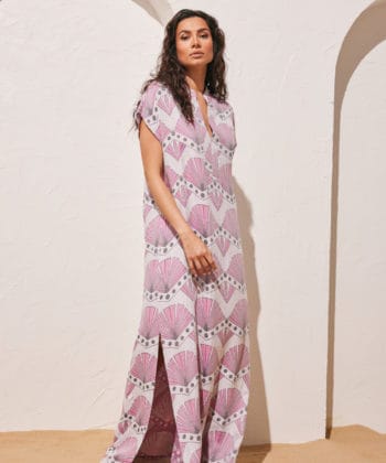 Φόρεμα μάξι κοντομάνικο ροζ 3