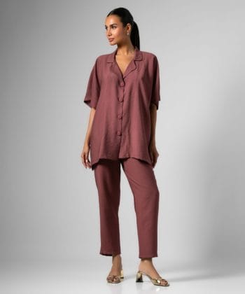 Σετ πουκάμισο παντελόνι ροζ τριανταφυλλί 1