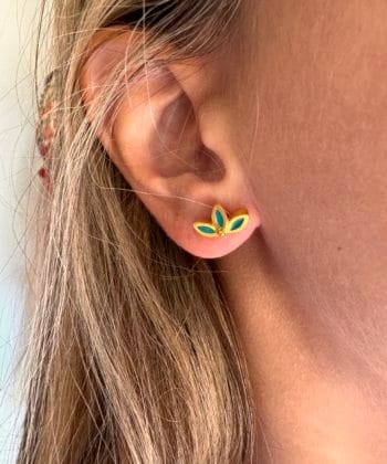 Σκουλαρίκια επιχρυσωμένο ασημί σμάλτο τυρκουάζ λουλούδι 1