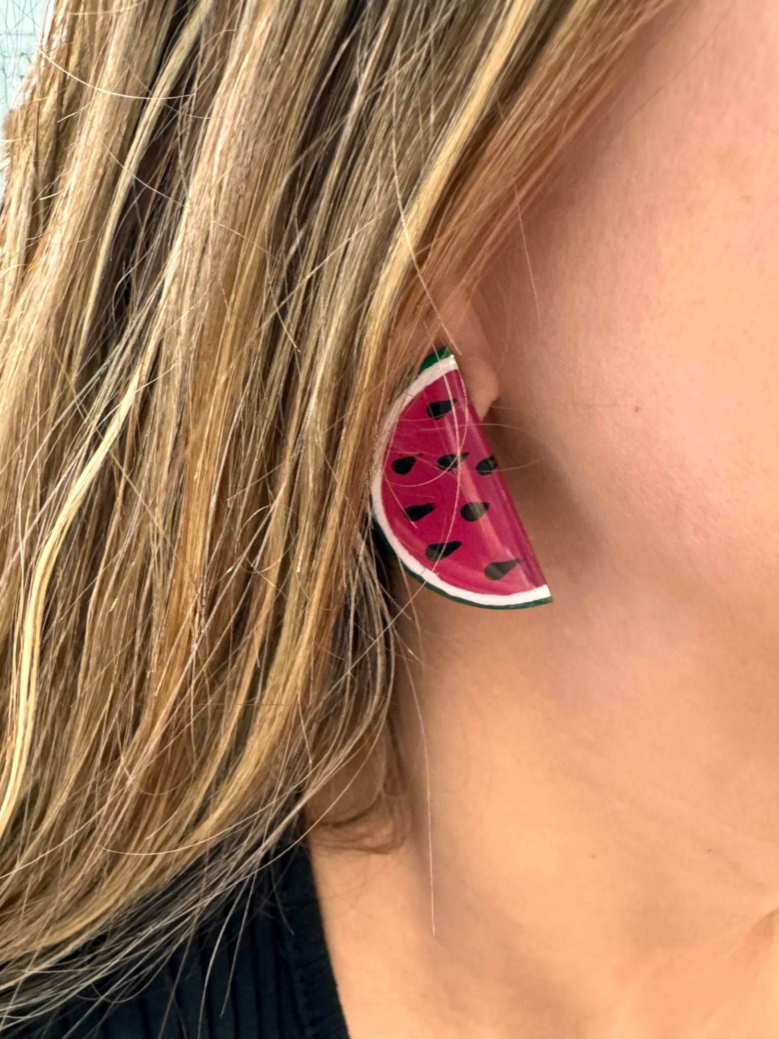 Wooden earrings colors red watermelon