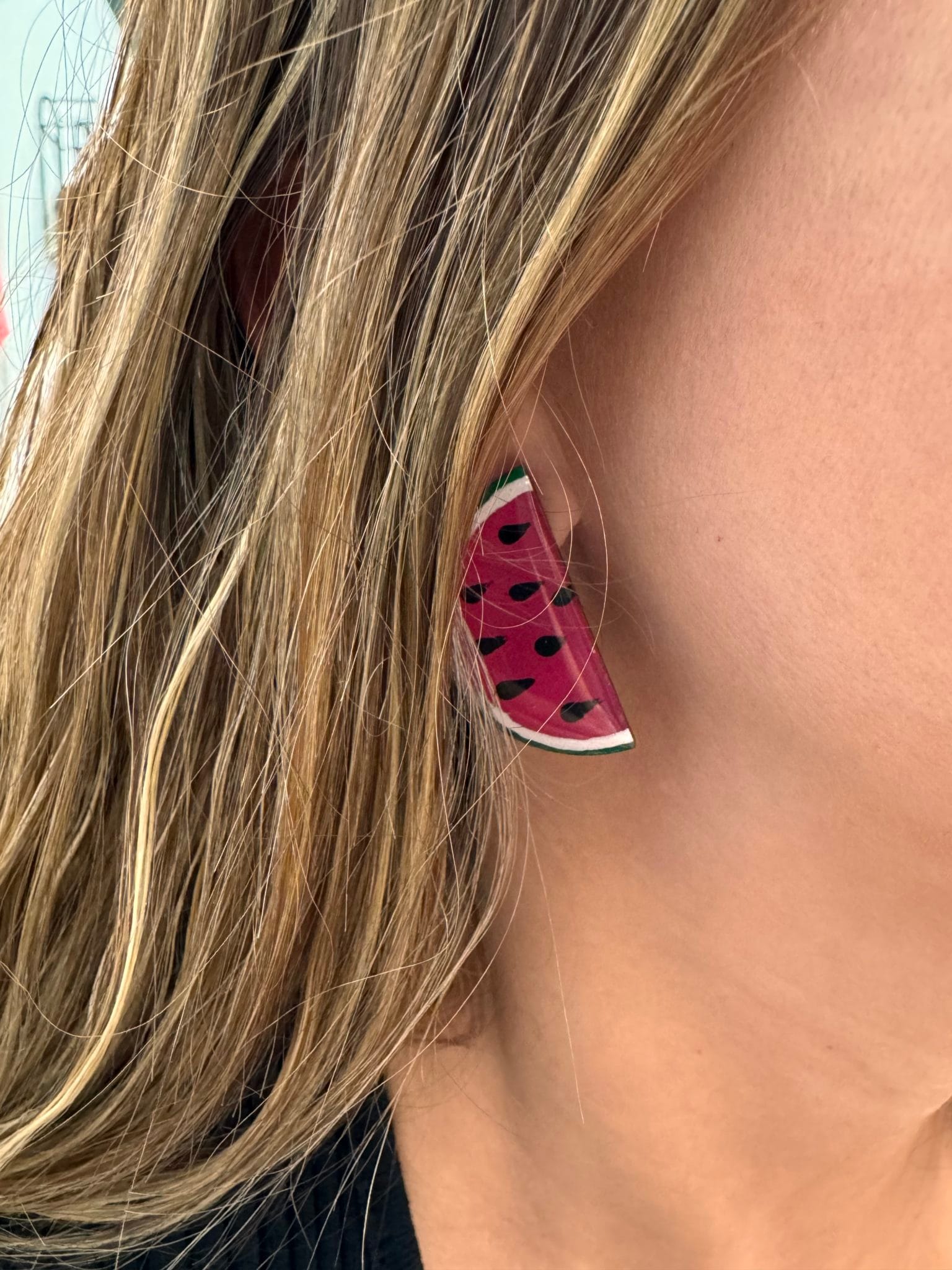 Wooden earrings colors red watermelon - Image 3
