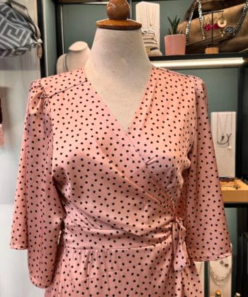 Φόρεμα Midi κρουαζέ ροζ πουά 2