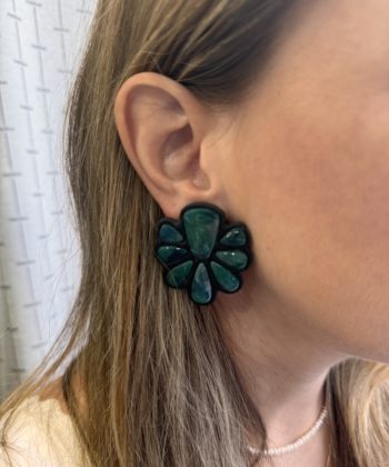 Earrings polymer clay flower black green