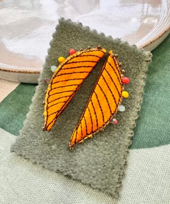 Σκουλαρίκια ύφασμα ημιπολύτιμος λίθος πορτοκαλί 2