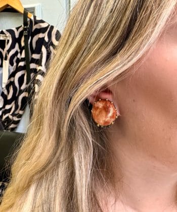 Σκουλαρίκια στρογγυλό ύφασμα καφέ