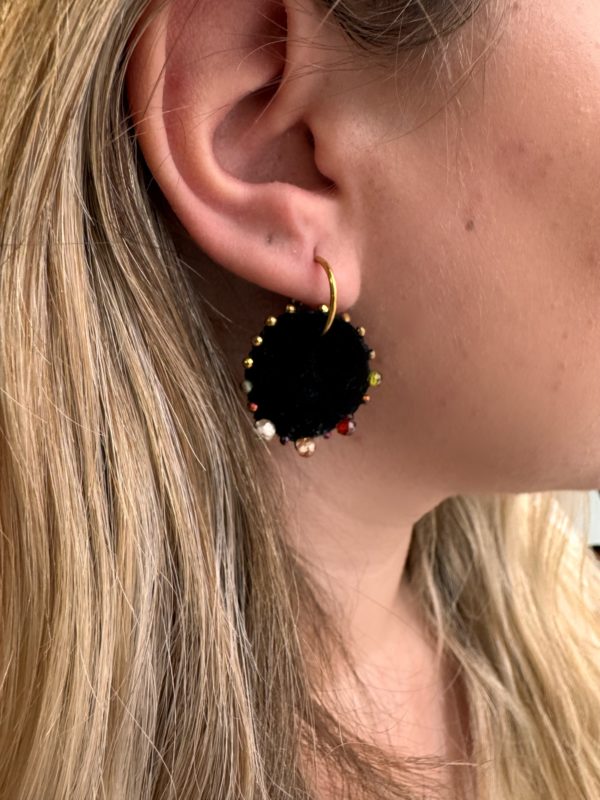 Fabric Round Velvet Earrings Black