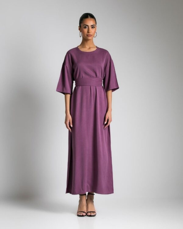 Short Sleeve Maxi Dress Belt Dusty Rose