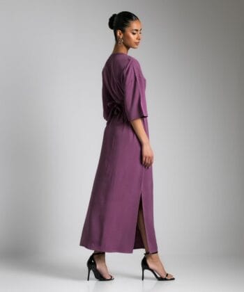 Φόρεμα Maxi Κοντομάνικο Ζώνη Σάπιο Μήλο 2