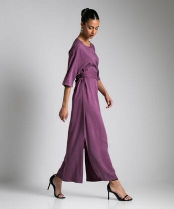 Φόρεμα Maxi Κοντομάνικο Ζώνη Σάπιο Μήλο 3