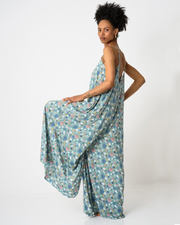 Mint Green Leaf Print Jumpsuit