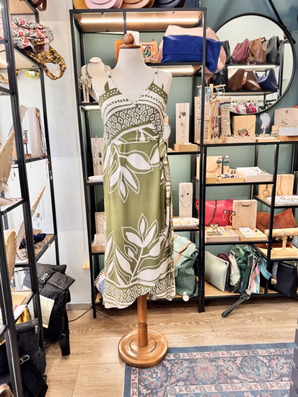 Wrap Midi Dress Adjustable Straps Olive Green