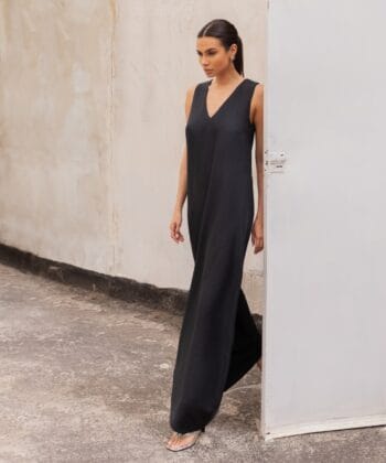 Φόρεμα Maxi Aμάνικο V Μαύρο αααα