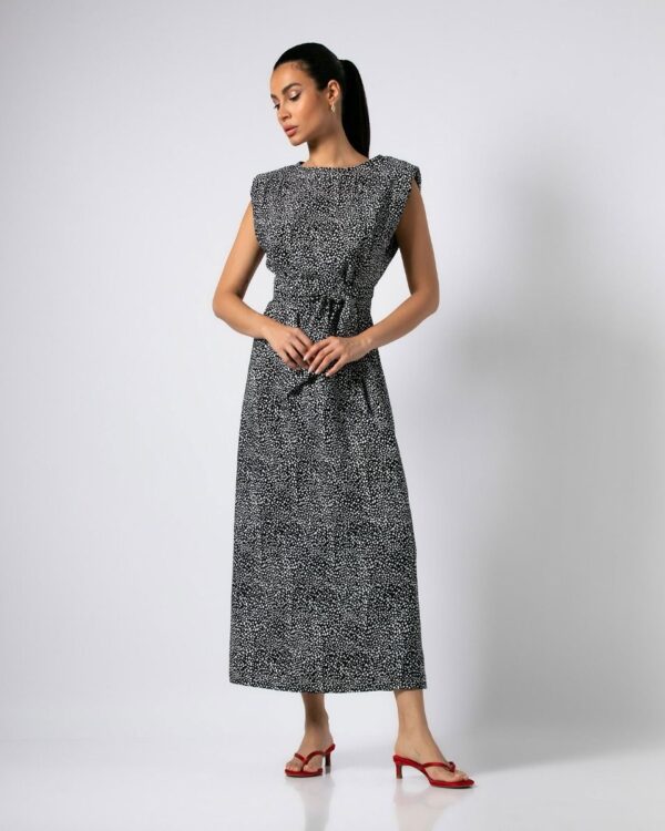 Sleeveless Black & White Printed Midi Dress