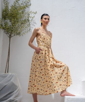 Φόρεμα V πλάτη Κίτρινο Ψαράκια 1