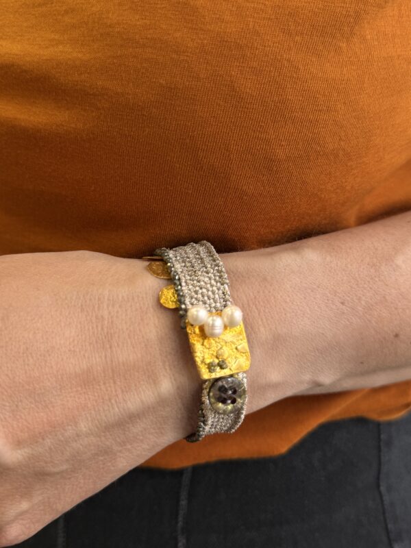 Ηandmade Gold Plated Coins Bracelet Pearls Beige Cord