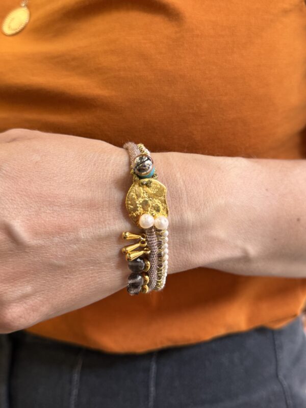 Handmade Gold Plated Bracelet Pearl Beige