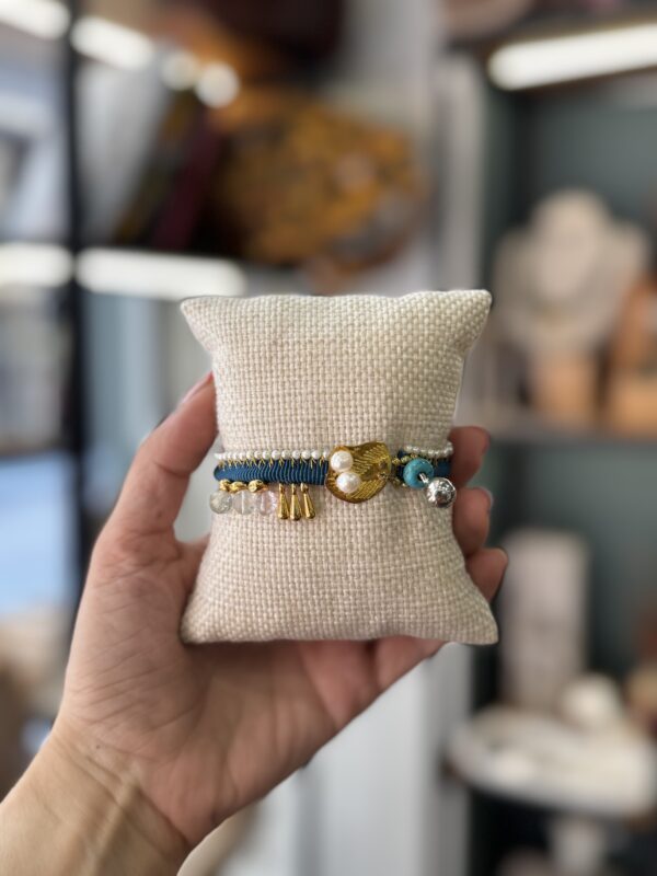 Handmade Gold Plated Bracelet Pearl Petrol Blue