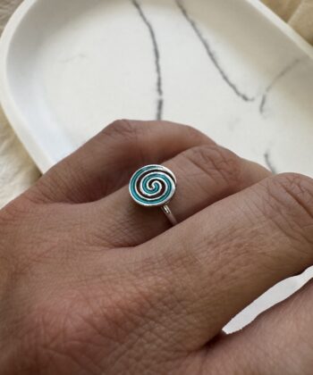 Sterling Silver Spiral Ring Blue Enamel