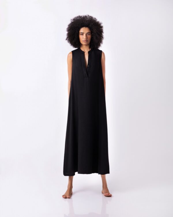 Maxi Sleeveless V Neck Black Dress