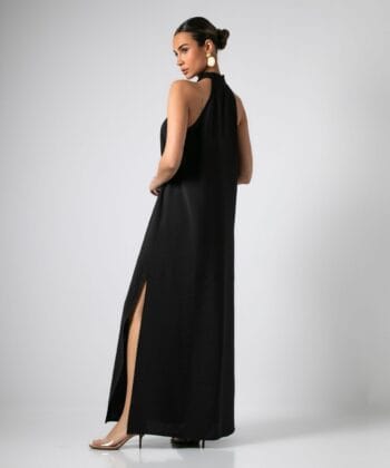 Φόρεμα Maxi Σεμιζιέ Aμάνικο Μαύρο 6