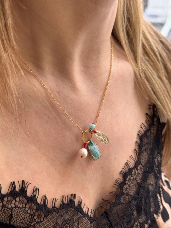 Gold Plated Charm Pendant Light Blue Fresh Water Pearl 3
