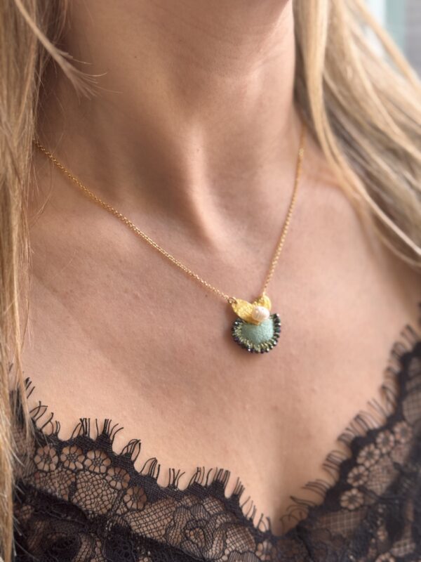 Gold Plated Heart Charm Pendant Mint Green Fresh Water Pearl