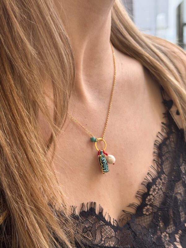 Gold Plated Charm Pendant Turquoise Fresh Water Pearl 2