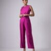 Sleeveless Top & High Waisted Pants Set Foucshia Pink