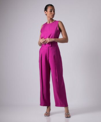 Sleeveless Top & High Waisted Pants Set Foucshia Pink