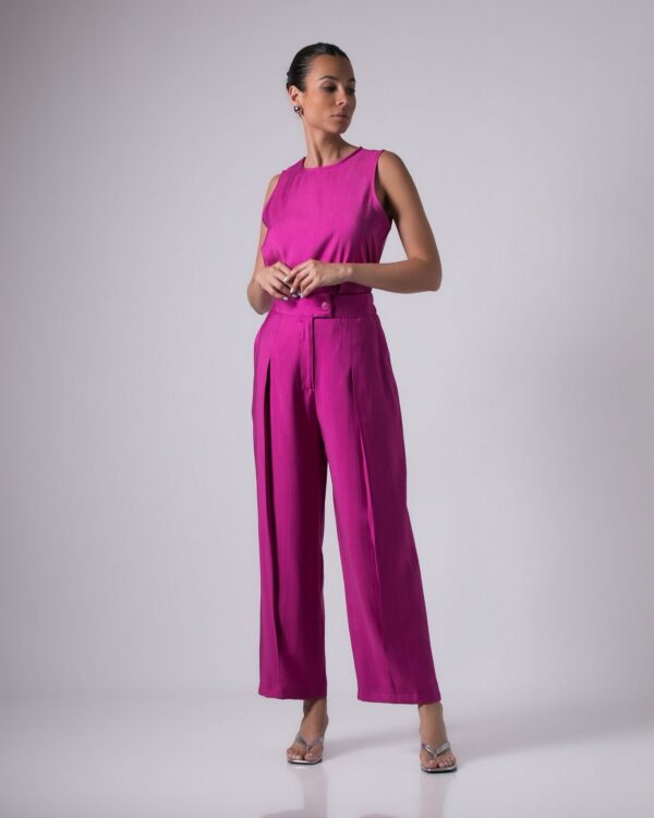 Sleeveless Top & High Waisted Pants Set Foucshia Pink