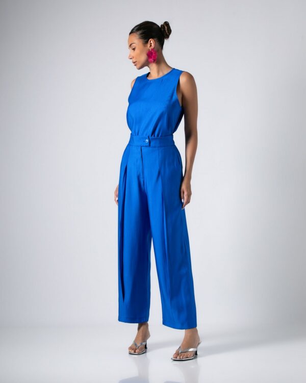 Sleeveless Top & High Waisted Pants Set Royal Blue