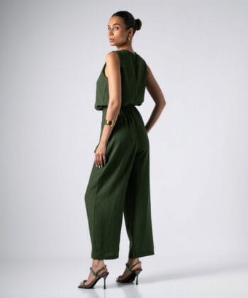 Σετ Tύπου Λινό Μπλούζα Αμάνικη Παντελόνι Ψηλόμεσο Λαδί 6