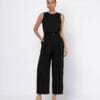 Linen-Style Set Sleeveless Top High Waisted Trousers Black